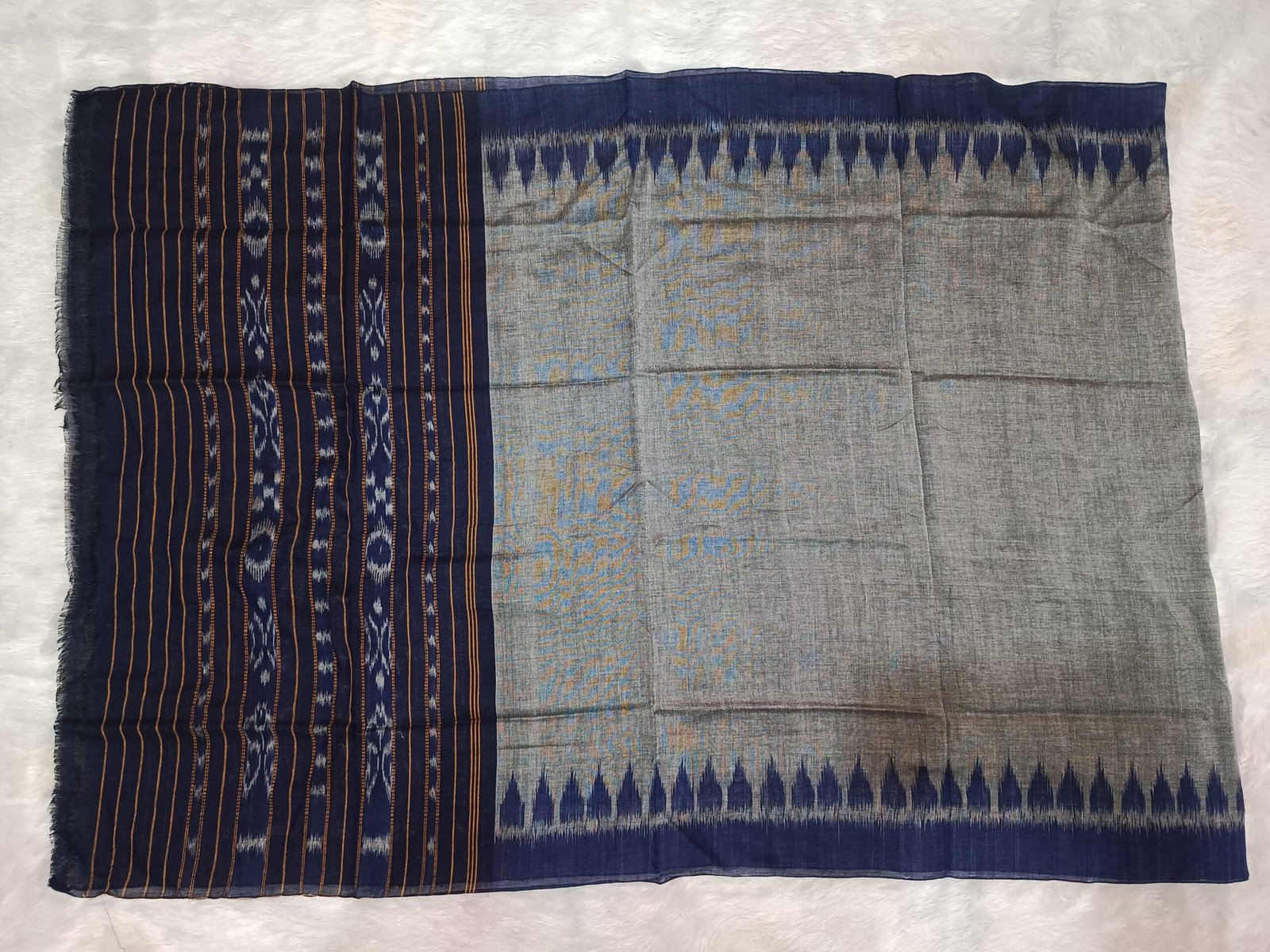 Grey blue handwoven Cotton Ikat Dupatta