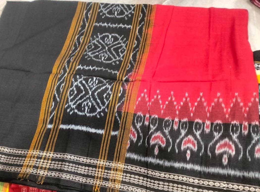 Red black handwoven Cotton Ikat Dupatta