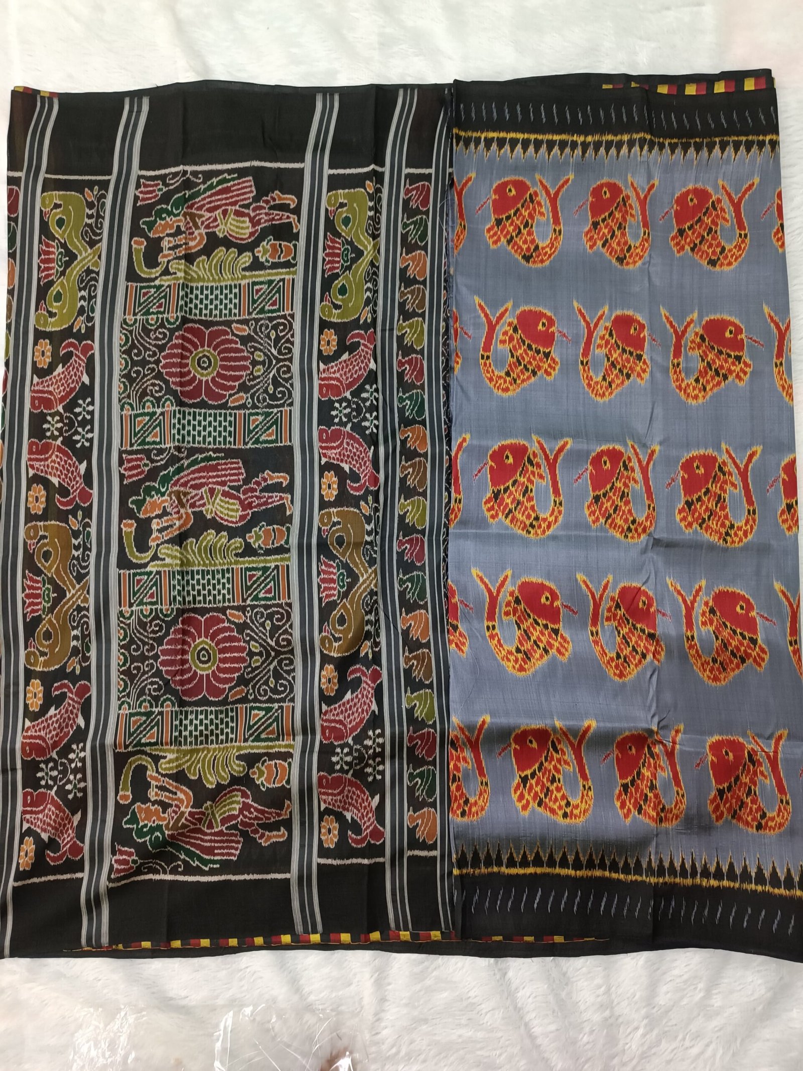 Lavender Black Silk Nuapatna handwoven Ikat saree