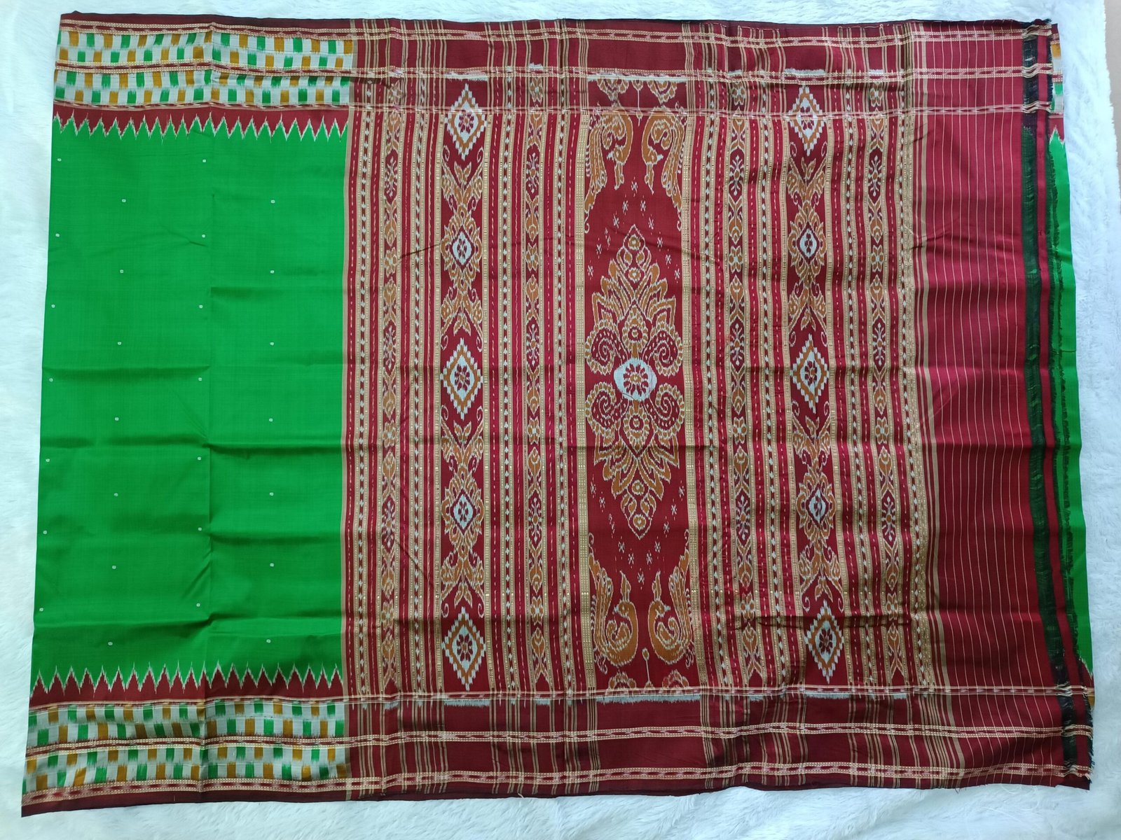 Green Maroon Silk Nuapatna handwoven Ikat saree